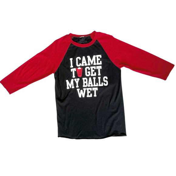 Beer Pong Novelty Shirt Mens Medium I Came To Get My Balls Wet T-Shirt Red Black - Picture 2 of 8